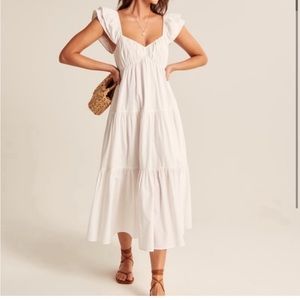 NEW Abercrombie & Fitch women’s ruffle sleeve poplin midaxi white dress S